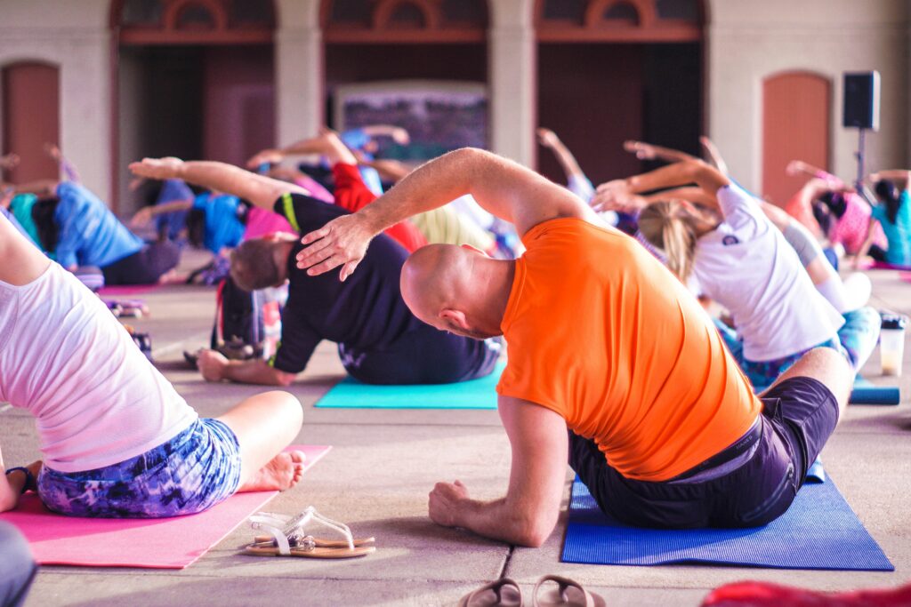 participants doing yoga 