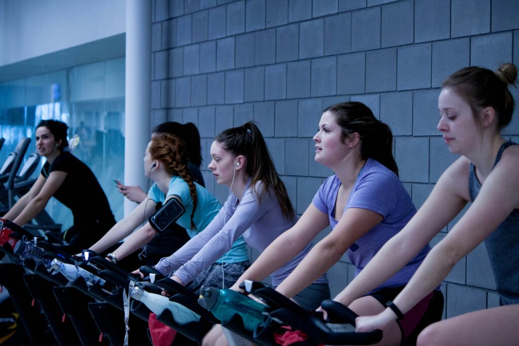 participants doing spin class 