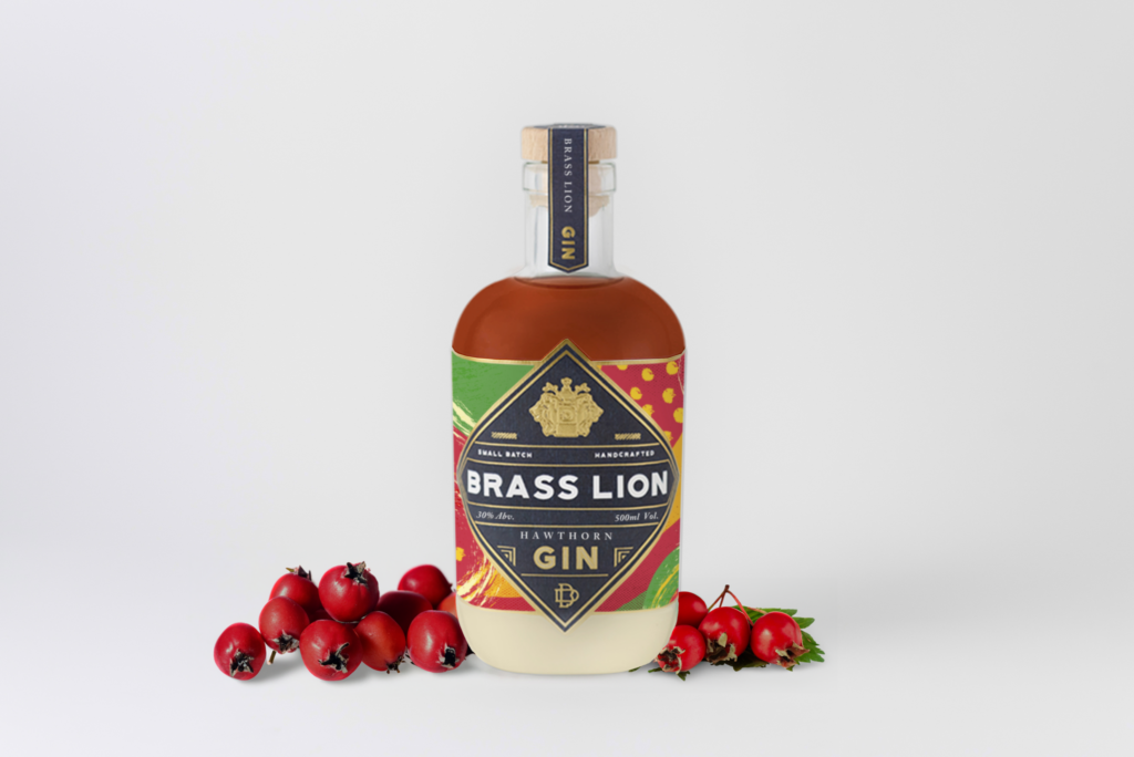 bottle of brass lion's latest gin, hawthorn gin