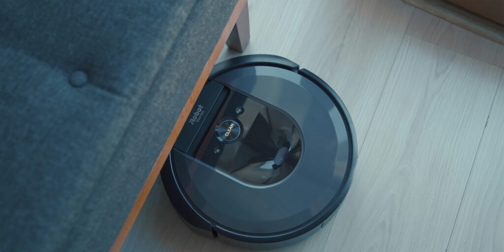 robot vacuum cleaning the house