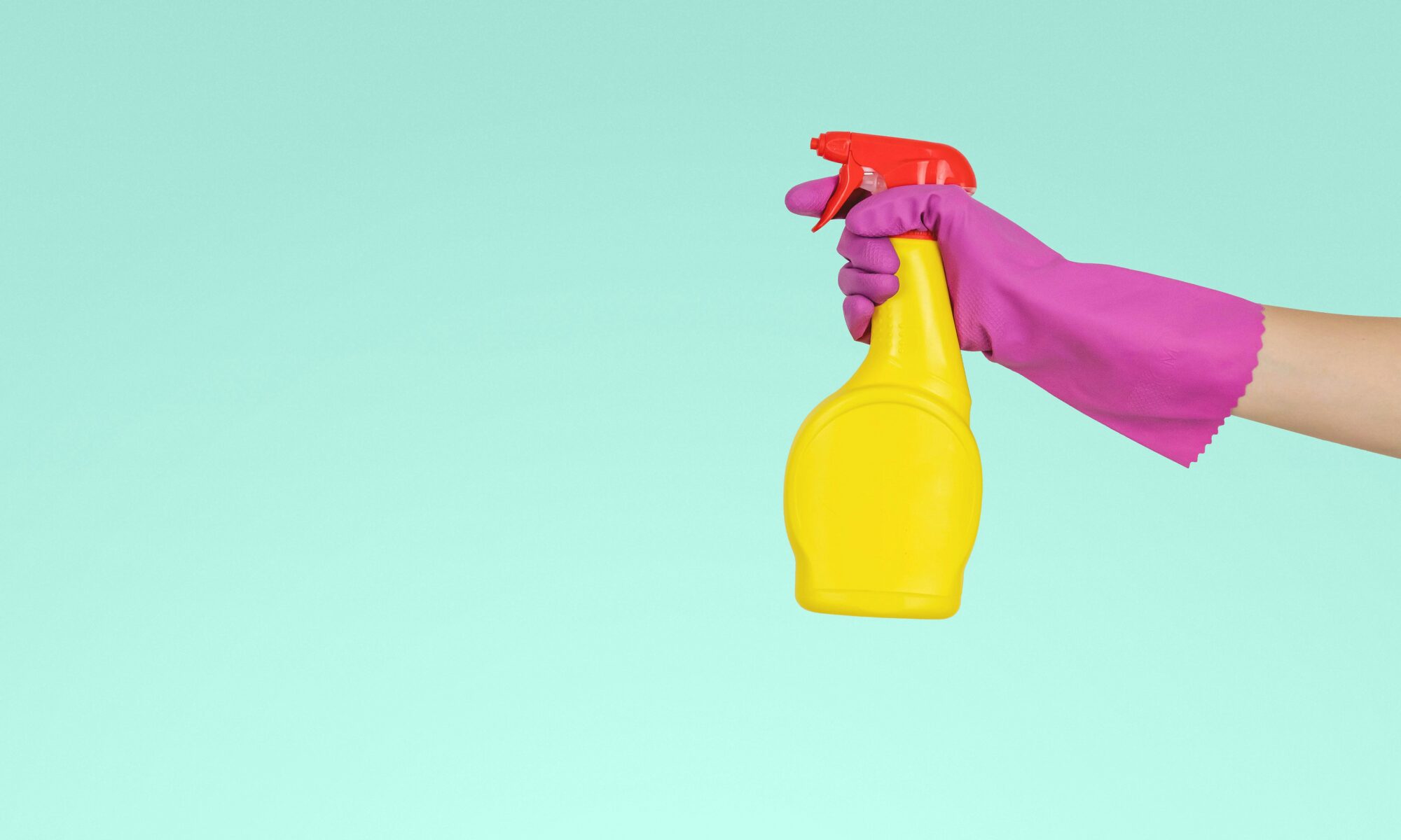 image of a cleaner holding a spray bottle