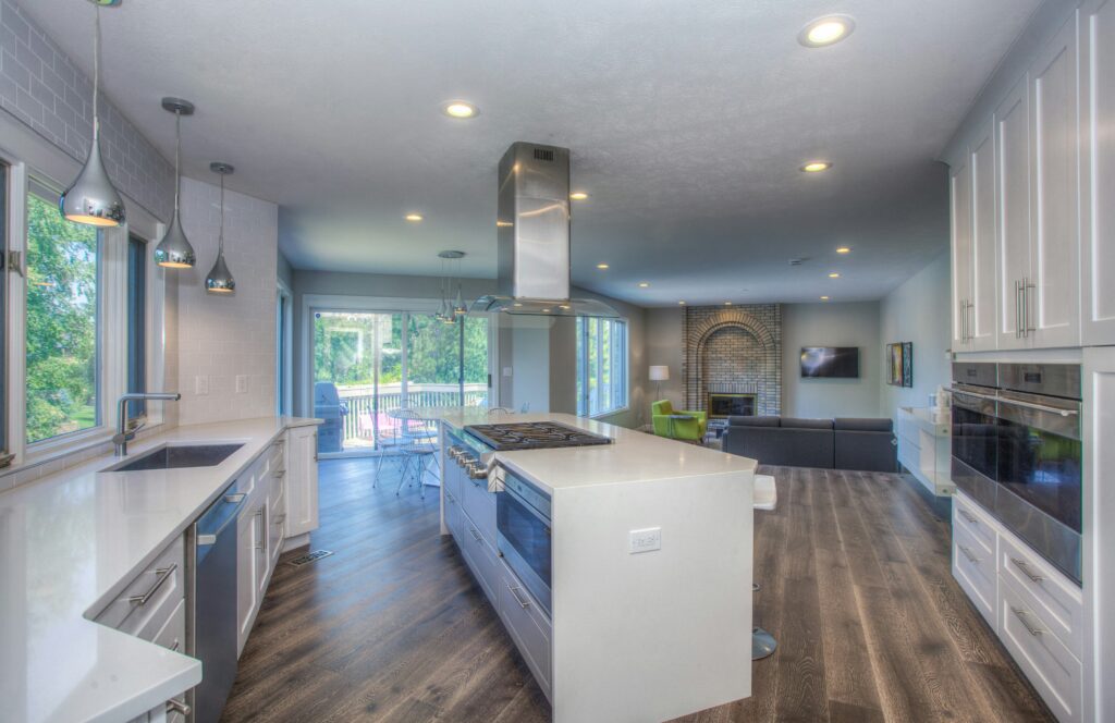 kitchen with glass panels 