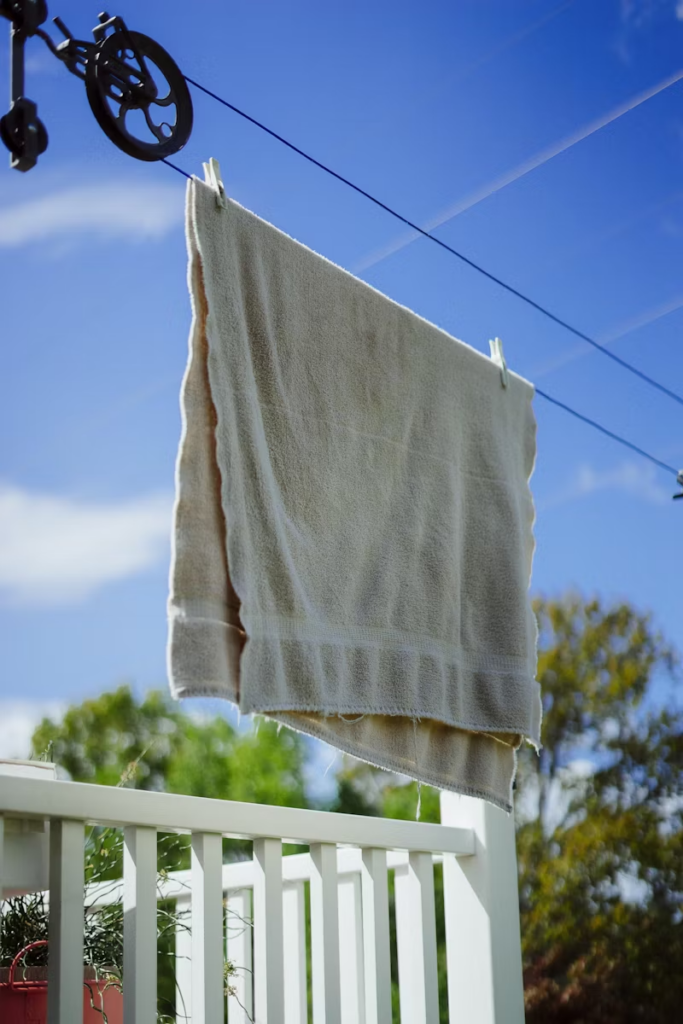 towels hanging outside to dry